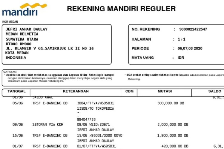 koran rekening bni clicksure verifikasi compliance