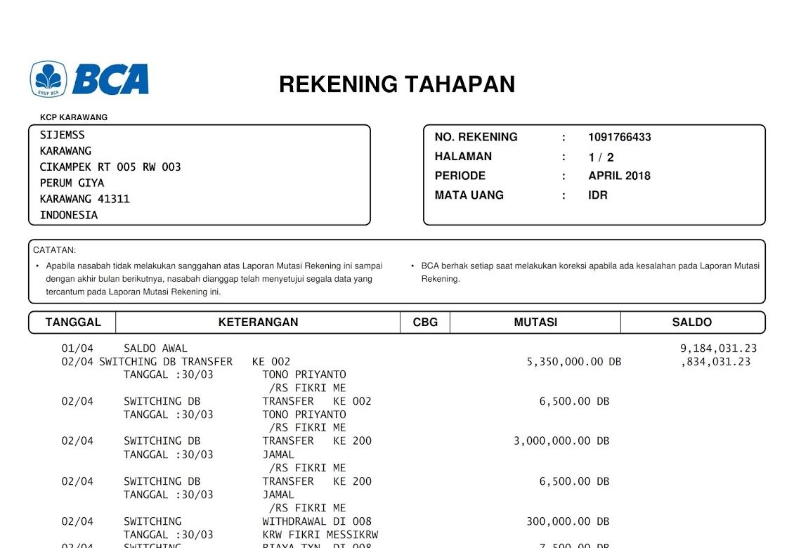 cara blokir no rekening bca